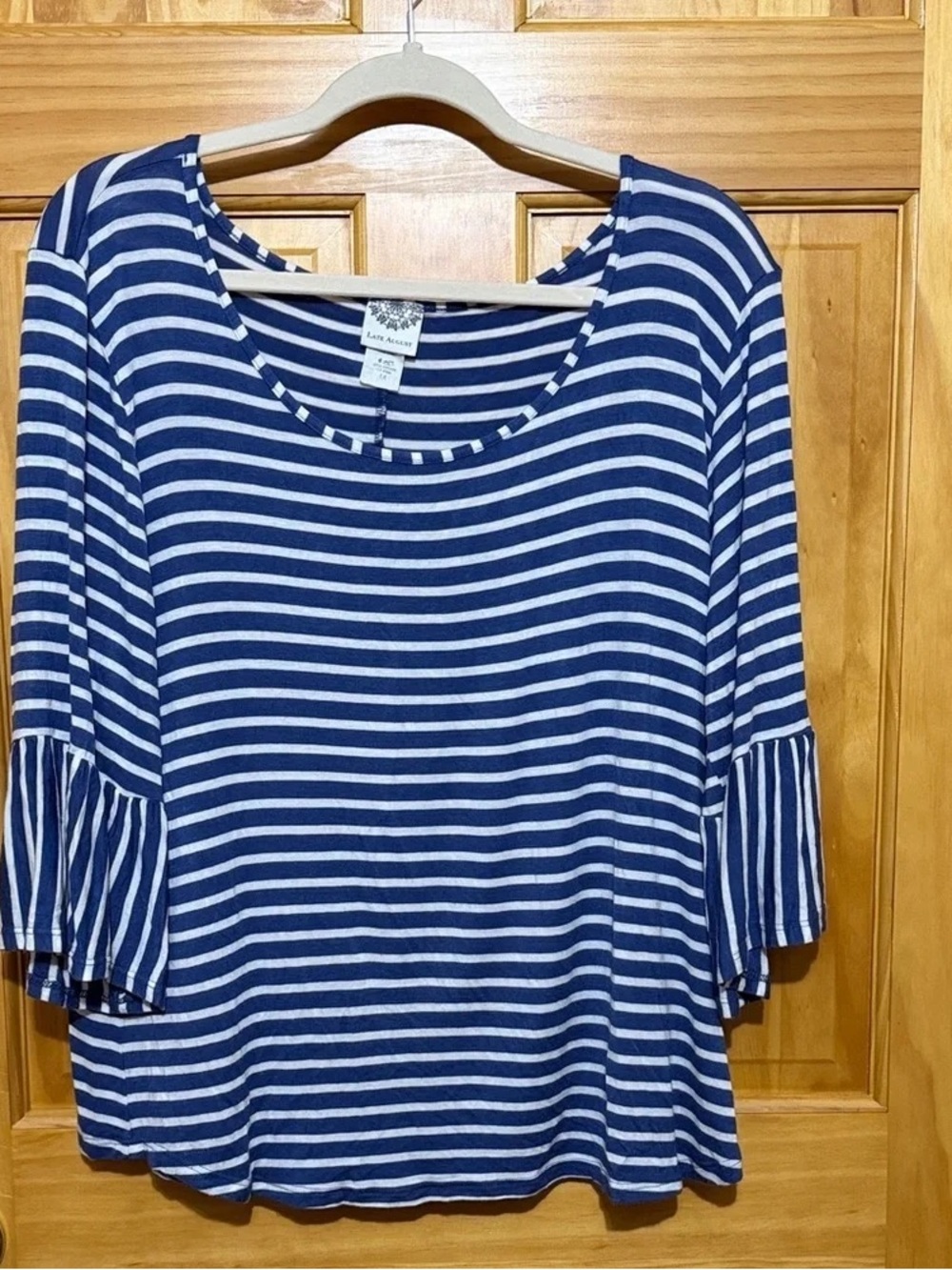 Lush Blue & White Striped Scoop Neck Bell Sleeve Top